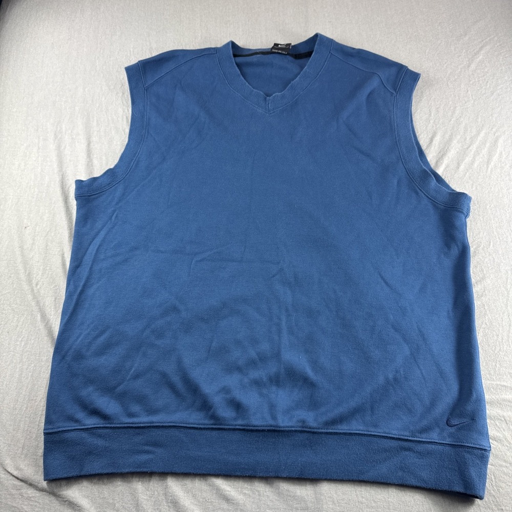 Vintage Nike Golf Vest Mens XL Blue V-Neck Sleeveless Sweater Preppy Performance
